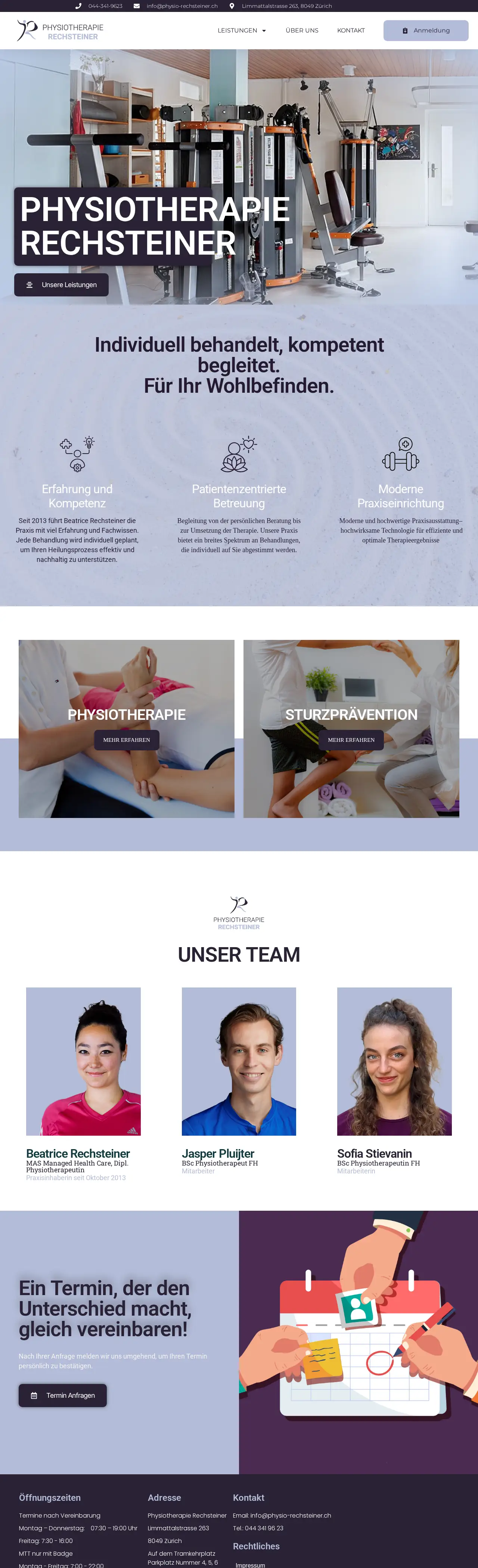 Startseite von Rechsteiner (Physiotherapie), ganze Seite