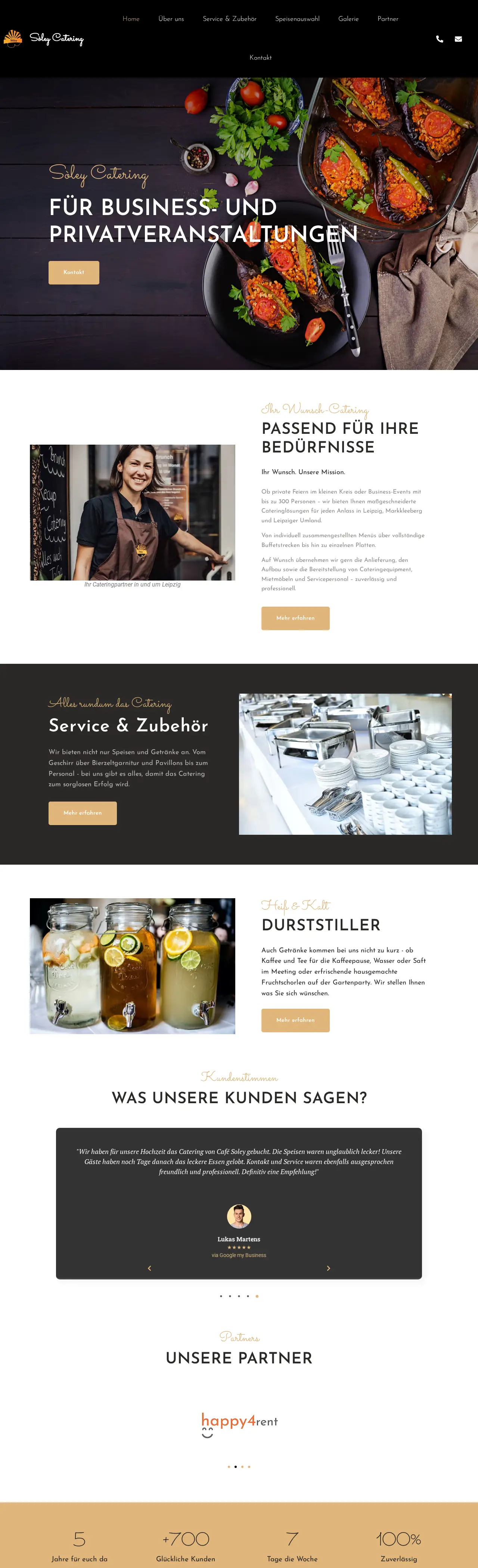 Startseite von Sòley (Catering), ganze Seite